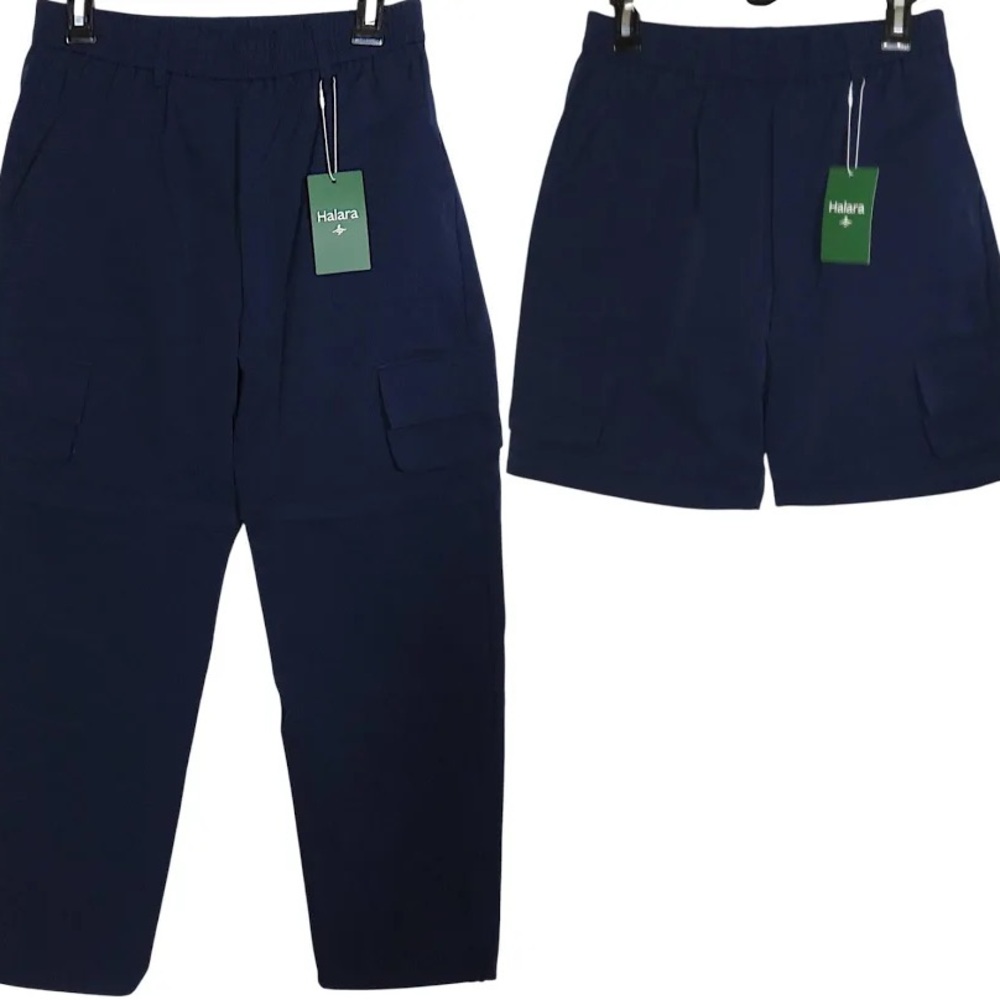 Halara Converible Zip Off Legs Cargo Pants Into Shorts Navy Large NWT MSRP $67